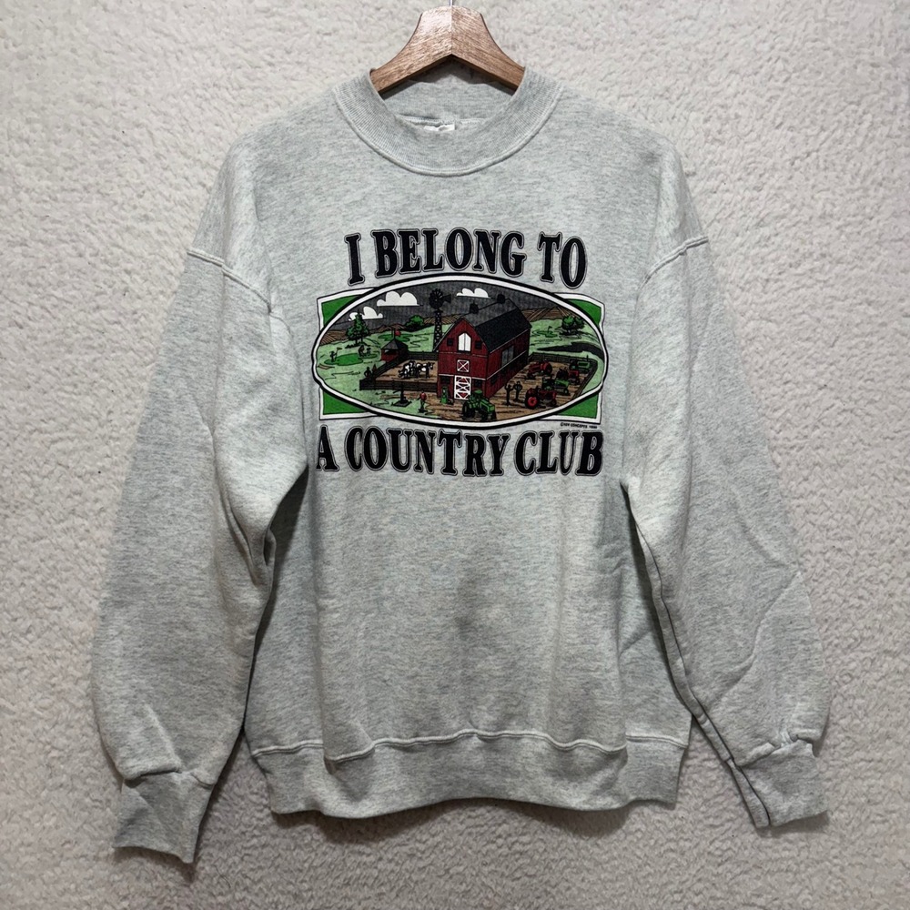 Vintage 1990 FOTL Sweatshirt "I Belong To A Country Club" Golf Crewneck Gray L